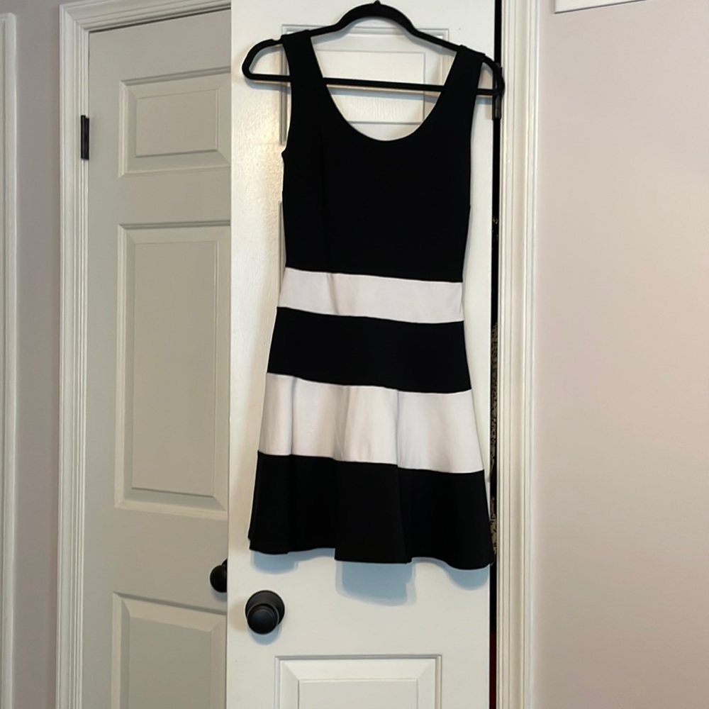 Bebe black and white fit and flare tank dress